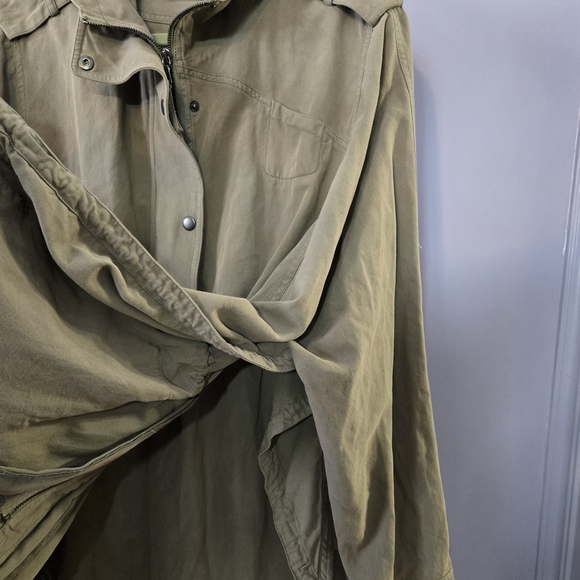 Go> by GoSilk Washable Silk Blend Hooded Jacket Open-Side Utility Anorak Olive - Picture 14 of 16